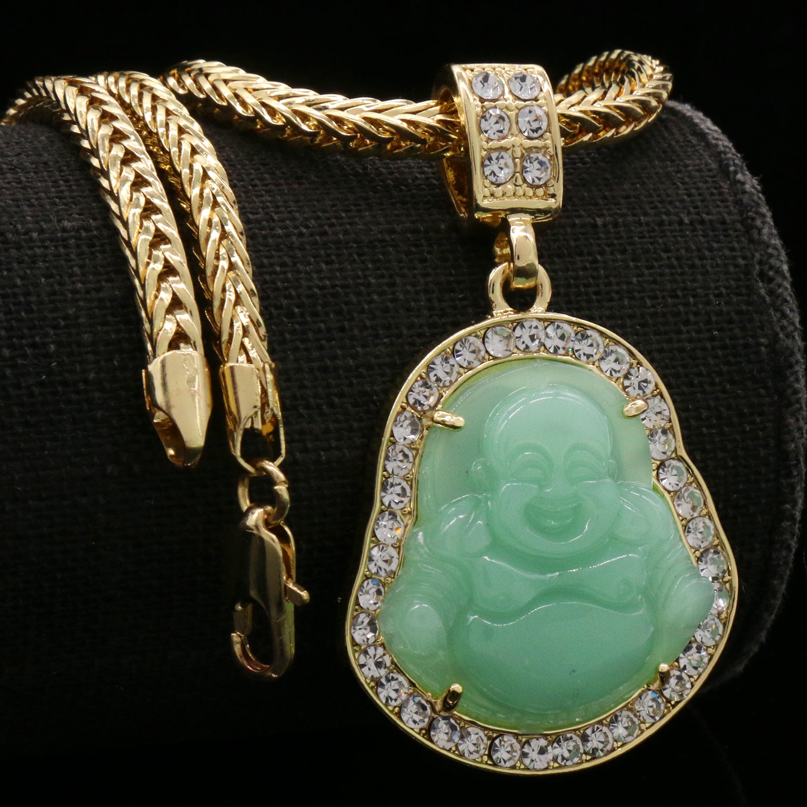 Light Green Buddha Pendant w/ 4mm 24" Franco Chain