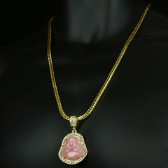 Light Pink Buddha Pendant w/ 4mm 24" Franco Chain