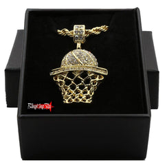 BASKET CZ PENDANT WITH GOLD ROPE CHAIN