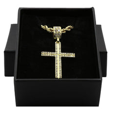 2LINE CROSS PENDANT WITH GOLD ROPE CHAIN
