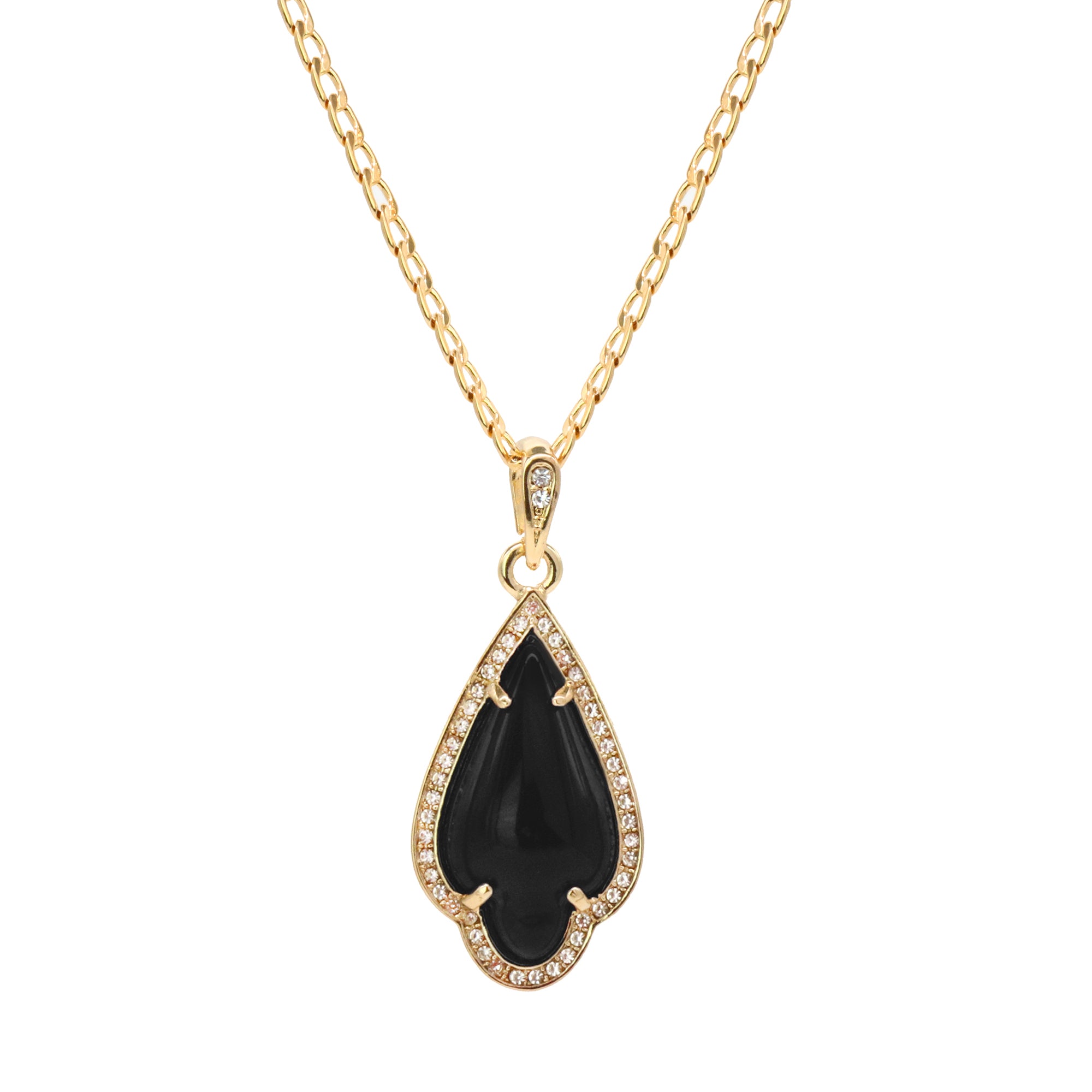 Black Curved Tear Women's Jade Chain Pendant Necklace