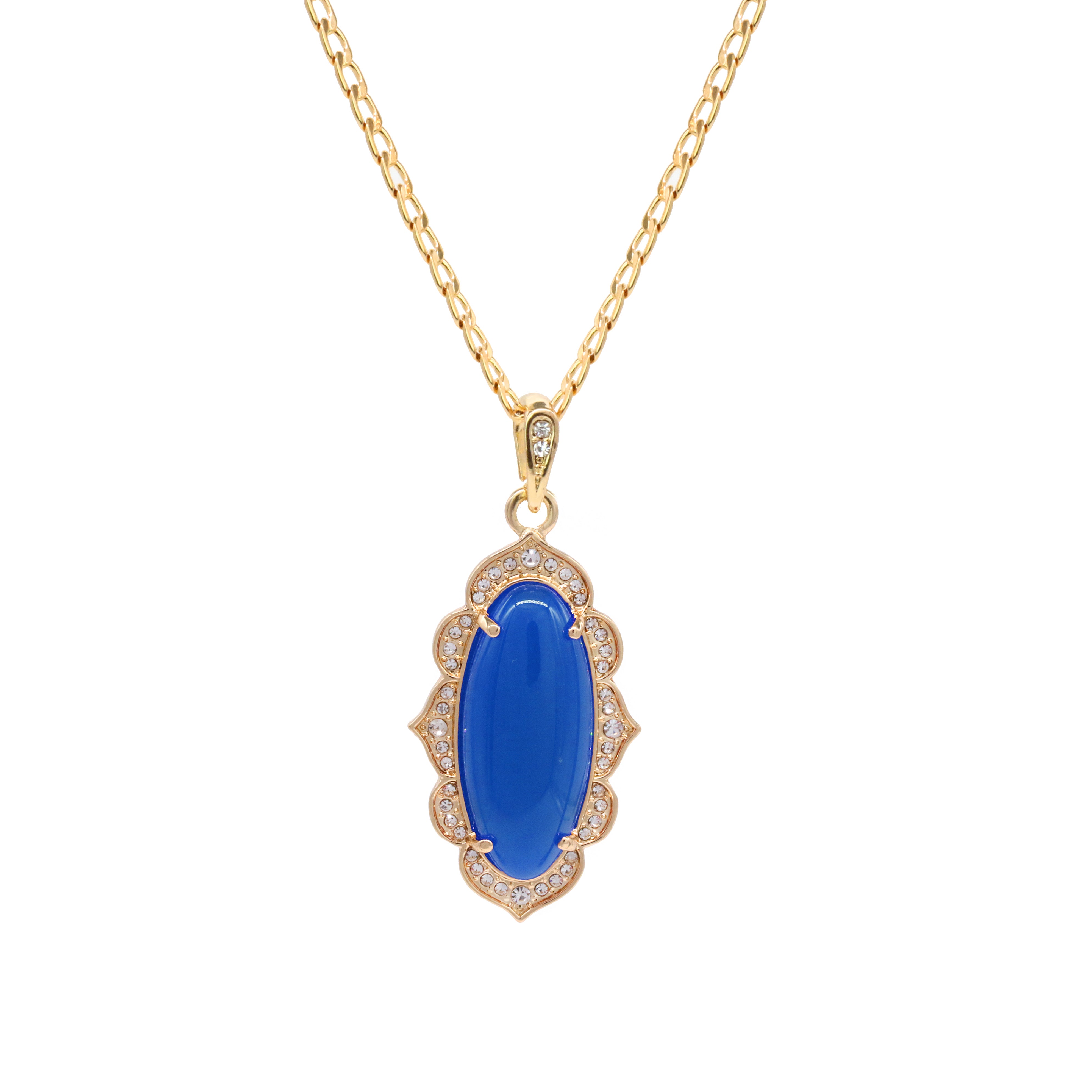 Blue Oval Women's Jade Chain Pendant Necklace