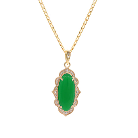 Green Oval Women's Jade Chain Pendant Necklace