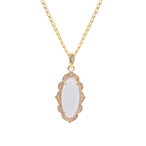 White Oval Women's Jade Chain Pendant Necklace