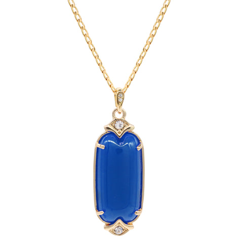 Blue Cylinder Women's Jade Chain Pendant Necklace