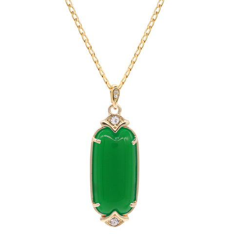 Green Cylinder Women's Jade Chain Pendant Necklace