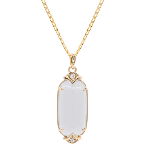 White Cylinder Women's Jade Chain Pendant Necklace
