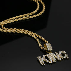 14k Gold Plated Hip-Hop Cz King Drip Pendant 20" Choker Rope Chain Necklace