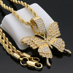 Cz Butterfly Pendant 24"Inch 4mm Rope Chain
