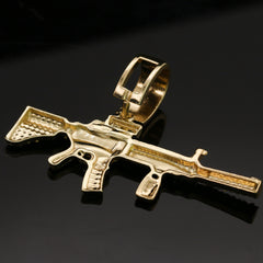 14k Gold Plated Hip-Hop Cz AR-15 Pendant 20" Choker Rope Chain Necklace