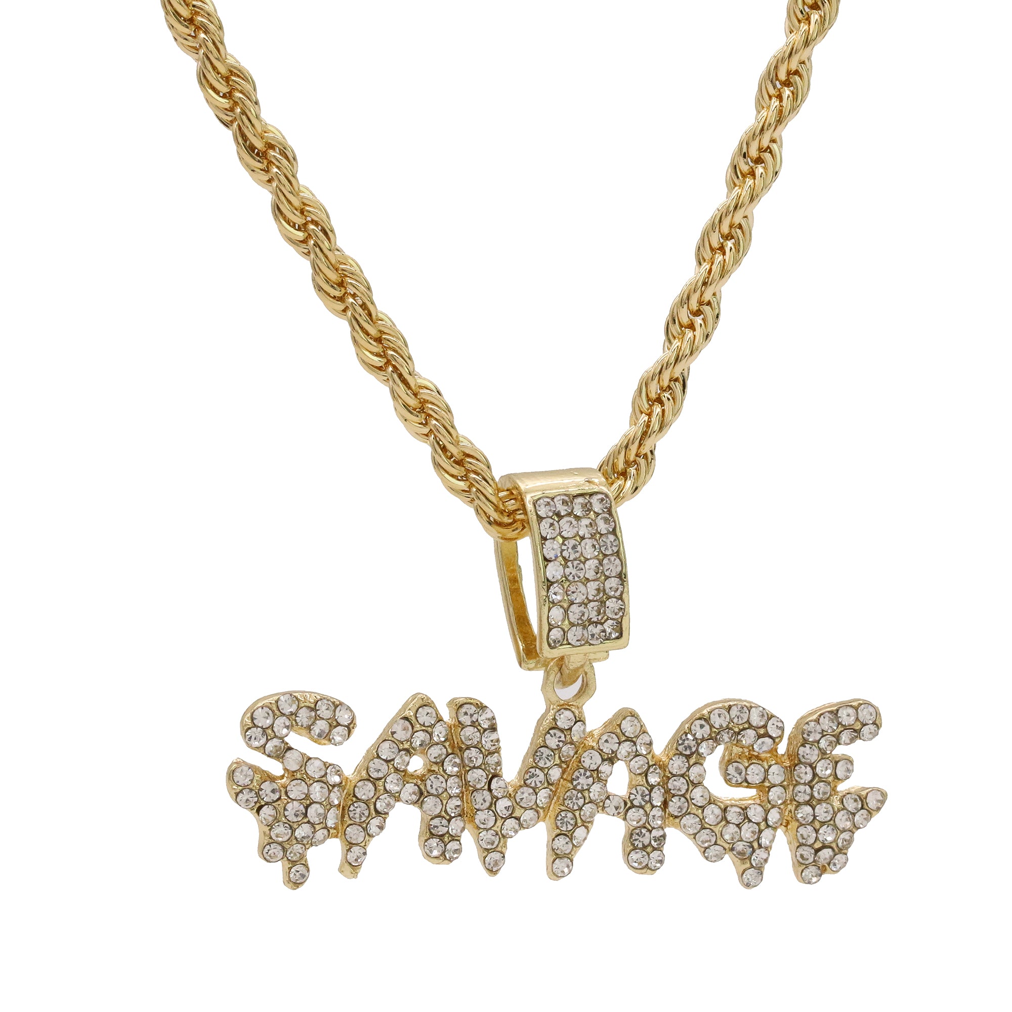14k Gold Plated Hip-Hop Cz Savage Drip Pendant 20" Choker Rope Chain Necklace