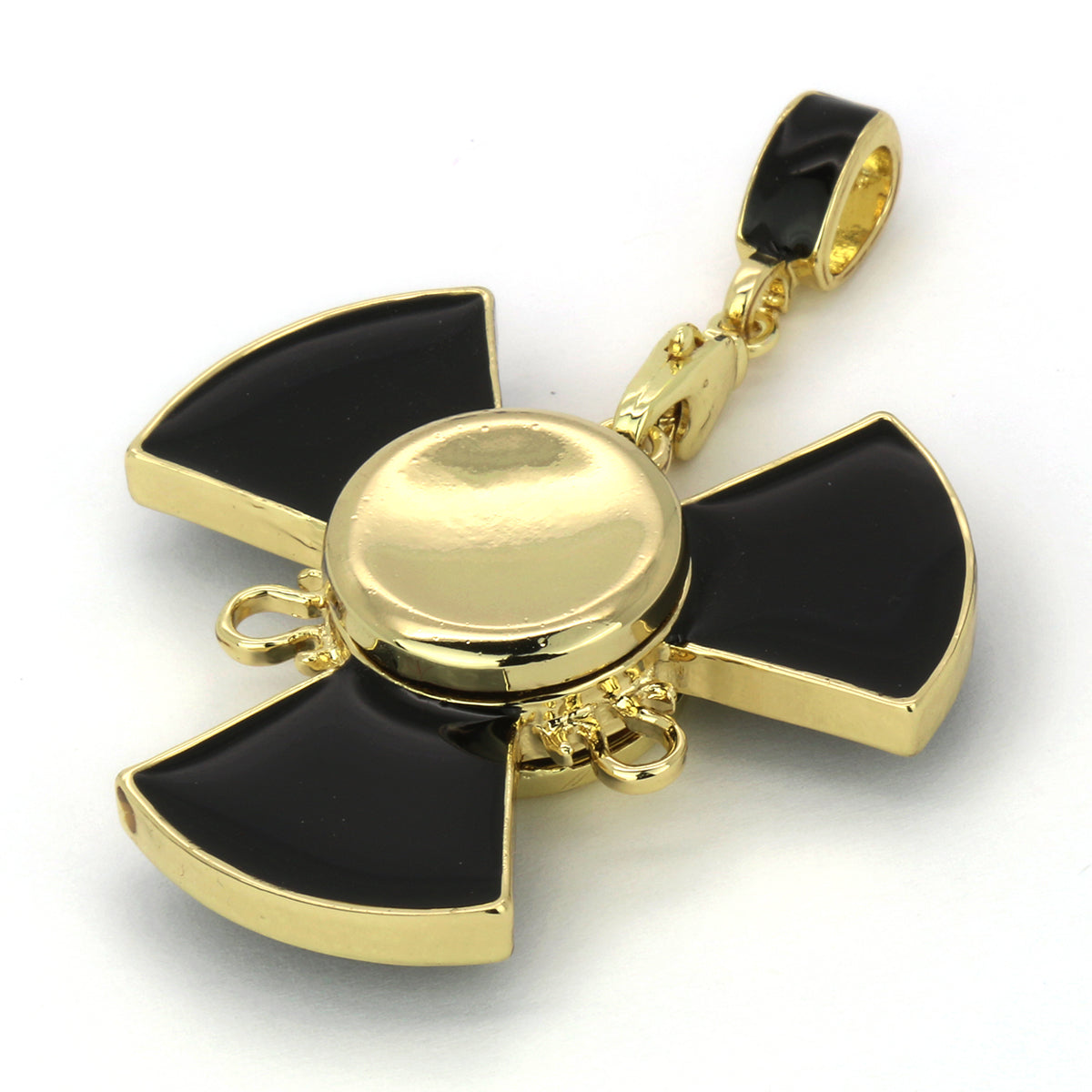 14k Gold/Black Plated Fidget Spinner Pendant with 24" Rope Chain