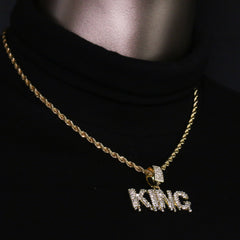 14k Gold Plated Hip-Hop Cz King Drip Pendant 20" Choker Rope Chain Necklace