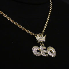 14k Gold Plated Hip-Hop Cz Crown CEO Pendant 20" Choker Rope Chain Necklace