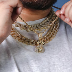 Cz Money Bag Pendant 24" Rope Chain Hip Hop 18k Jewelry Necklace