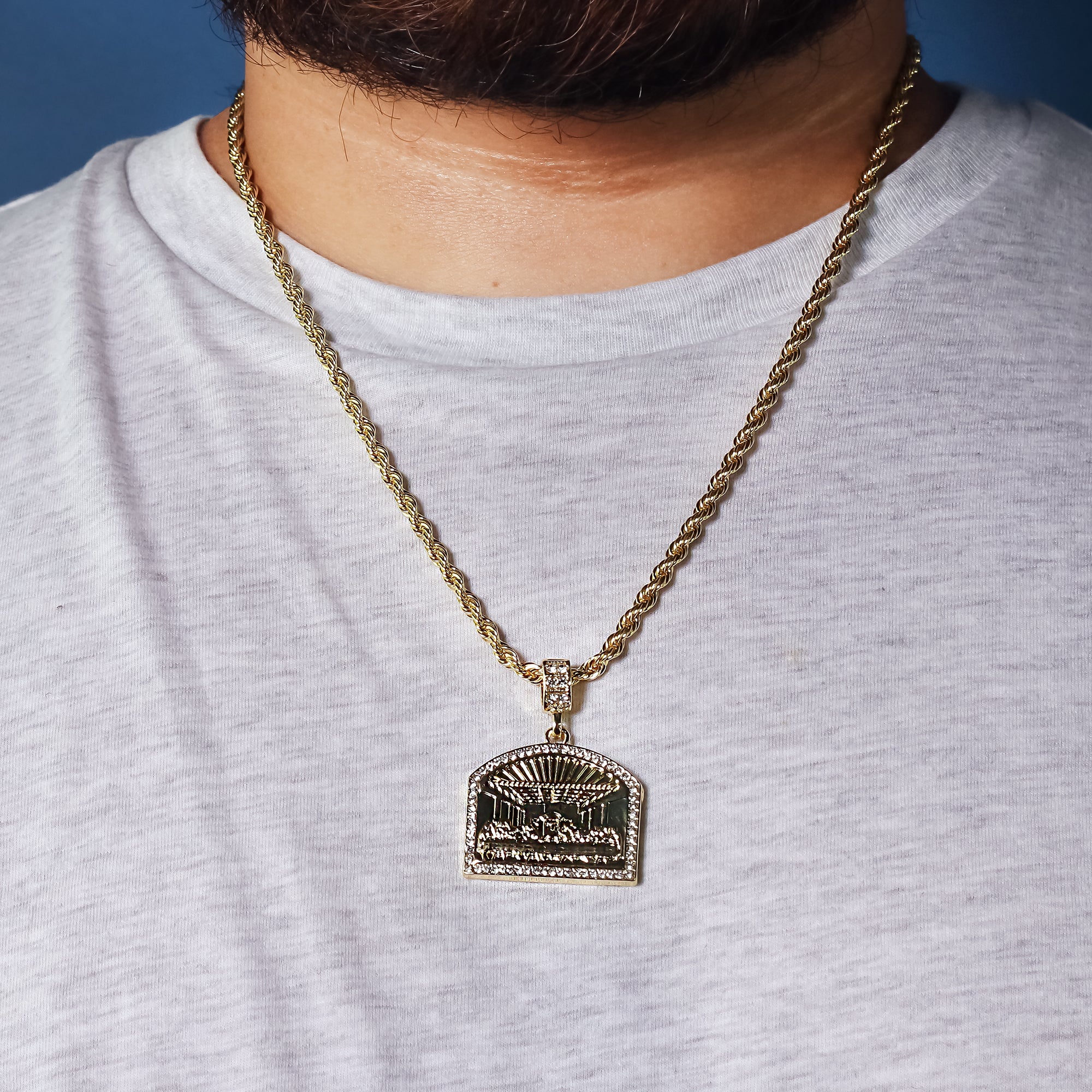 Last Supper Pendant 24" Rope Chain Hip Hop 18k Jewelry Necklace