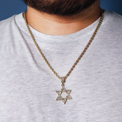 Star Of David Pendant 24" Rope Chain Hip Hop 18k Jewelry Necklace J1