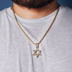 Star Of David Charm Pendant 24" Rope Chain Hip Hop 18k Jewelry Necklace