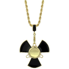 14k Gold/Black Plated Fidget Spinner Pendant with 24" Rope Chain