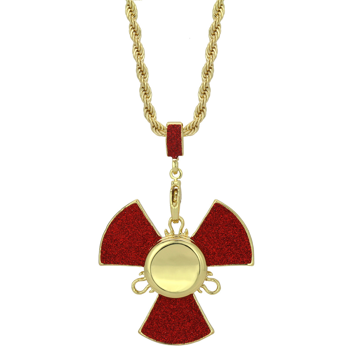 14k Gold/Red Plated Fidget Spinner Pendant with 30" Rope Chain