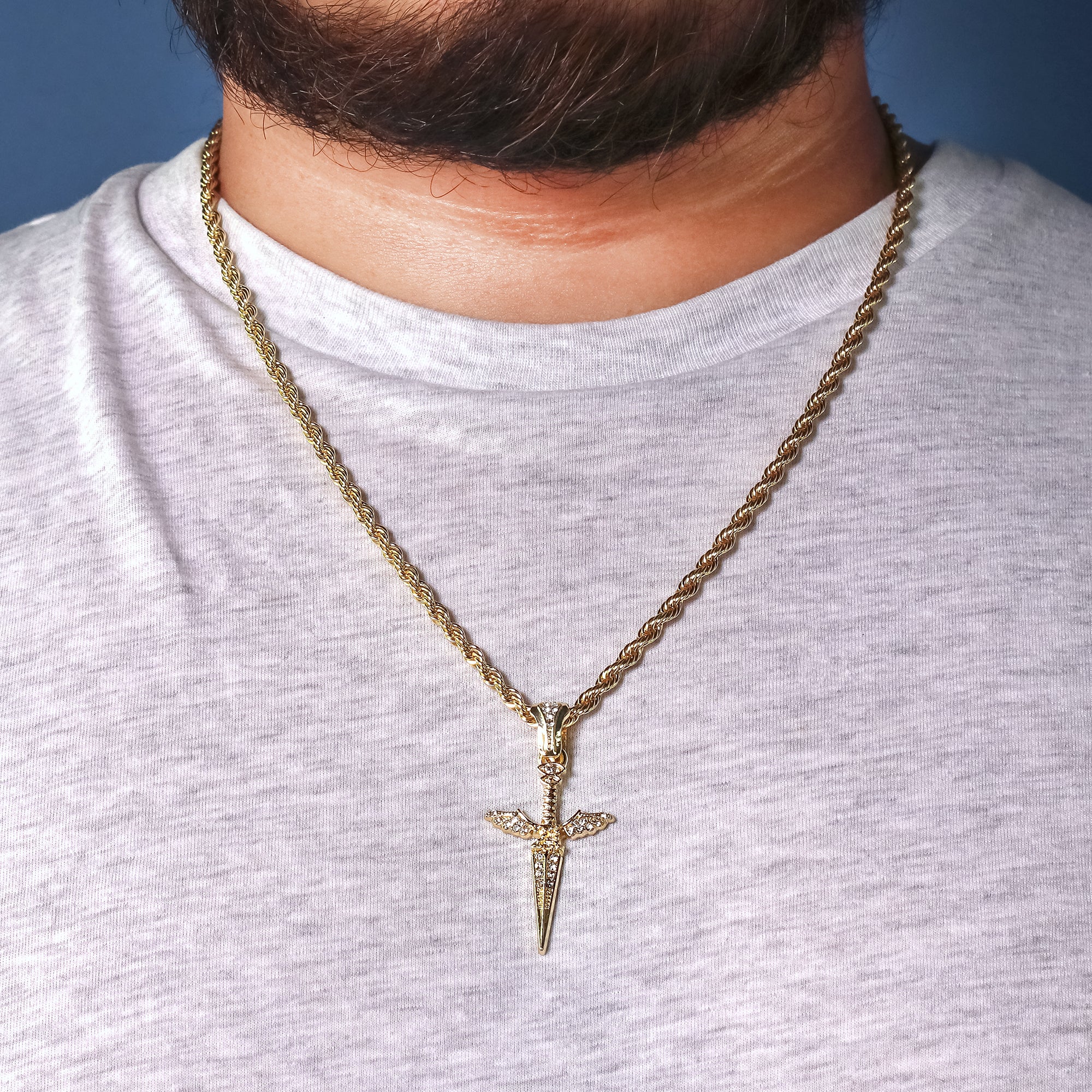 Dagger 21 Pendant 24" Rope Chain Men's 18k Gold Plated Jewelry