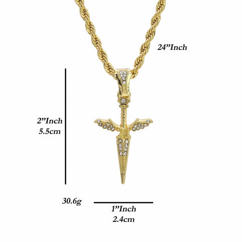 Dagger 21 Pendant 24" Rope Chain Men's 18k Gold Plated Jewelry
