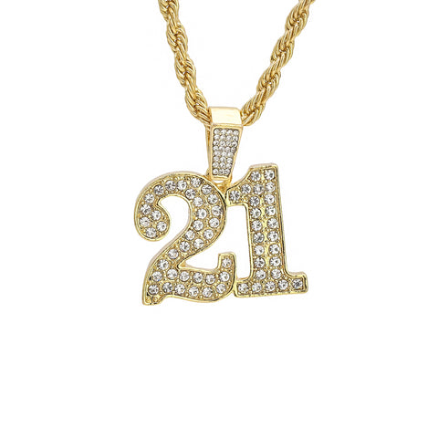 21 Pendant 24" Rope Chain Men's 18k Gold Plated Jewelry