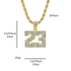 #23 Pendant 24" Rope Chain Men's 18k Gold Plated Jewelry