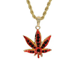 Red Marijuana Pendant 24" Rope Chain Hip Hop 18k Jewelry Necklace