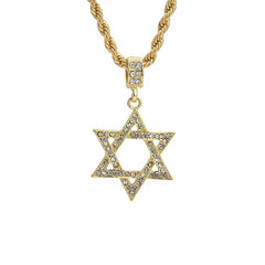 Star Of David Pendant 24" Rope Chain Hip Hop 18k Jewelry Necklace J1