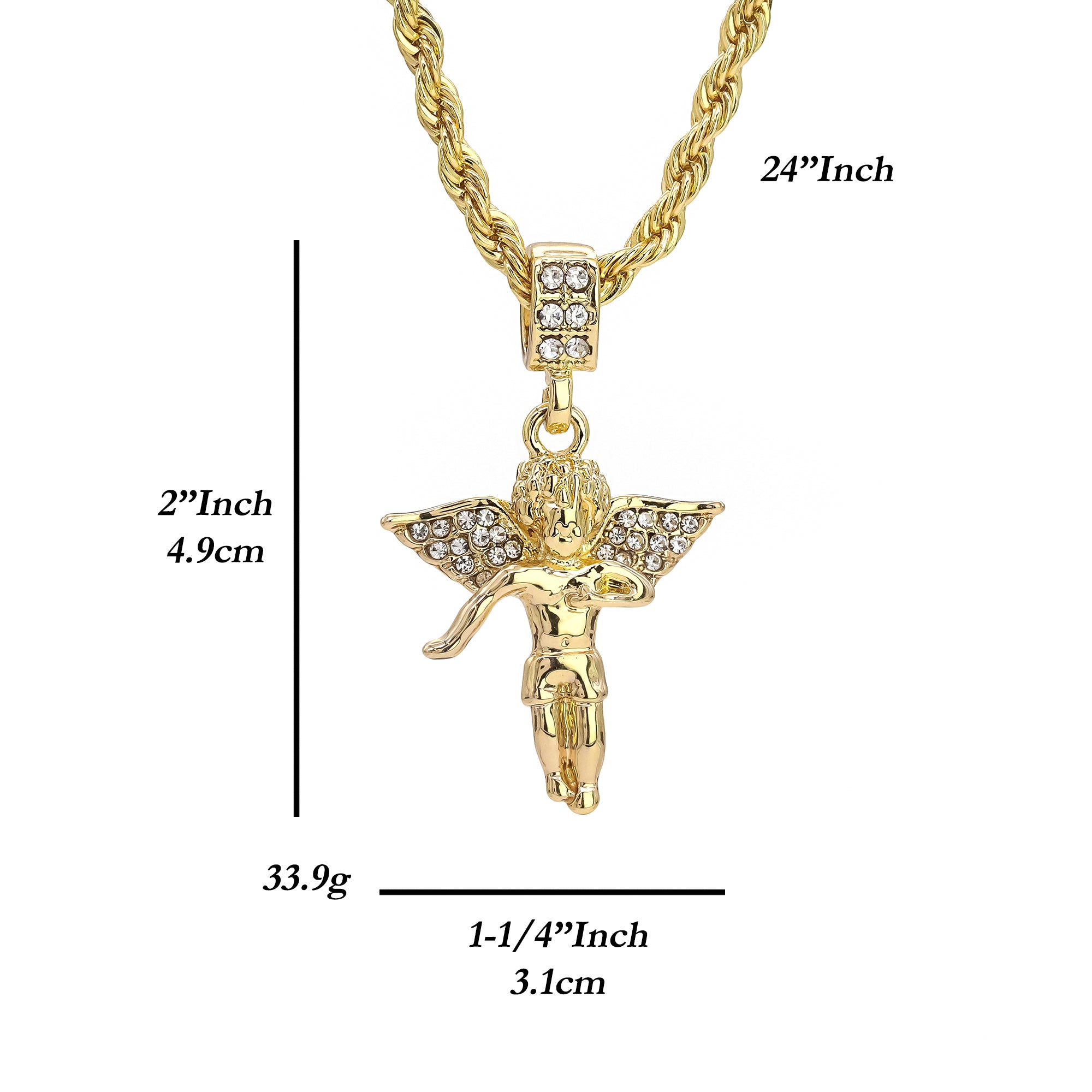 Angel Pendant 24" Rope Chain Hip Hop 18k Jewelry Necklace J1