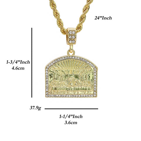 Last Supper Pendant 24" Rope Chain Hip Hop 18k Jewelry Necklace