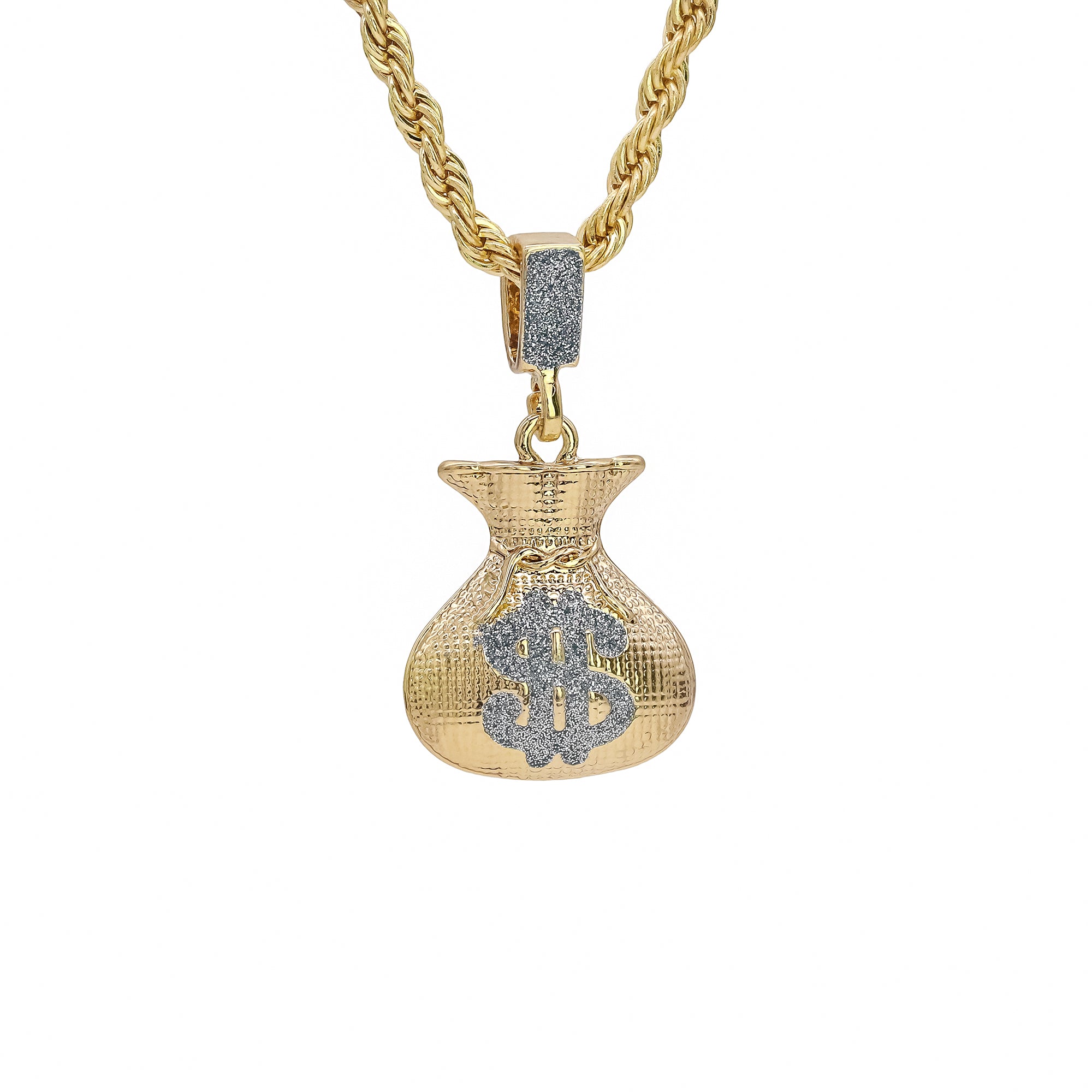 Stardust Money Bag Pendant 24" Rope Chain Hip Hop 18k Jewelry Necklace