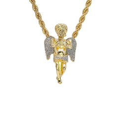 Silver Stardust Angel Pendant Rope Chain Men's Hip Hop 18k Cz Jewelry Necklace Choker