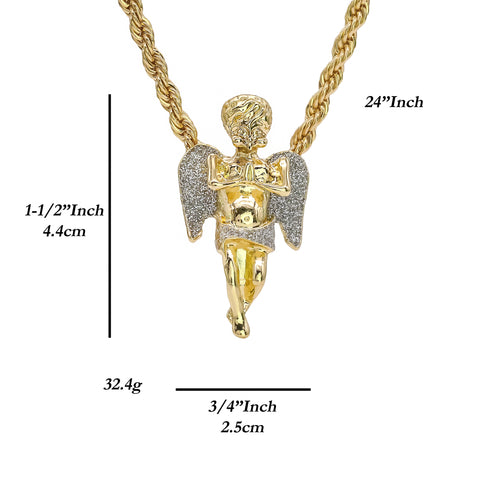 Silver Stardust Angel Pendant Rope Chain Men's Hip Hop 18k Cz Jewelry Necklace Choker