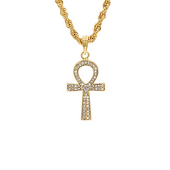 Egyptian Ankh Pendant 24" Rope Chain Hip Hop 18k Jewelry Necklace