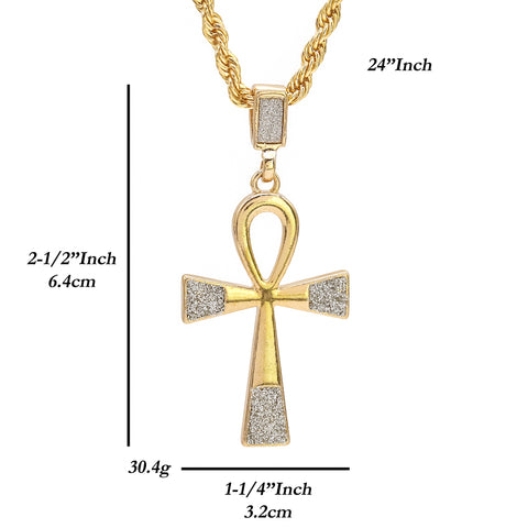 Stardust Ankh Pendant 24" Rope Chain Hip Hop 18k Jewelry