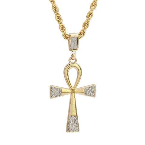 Stardust Ankh Pendant 24" Rope Chain Hip Hop 18k Jewelry