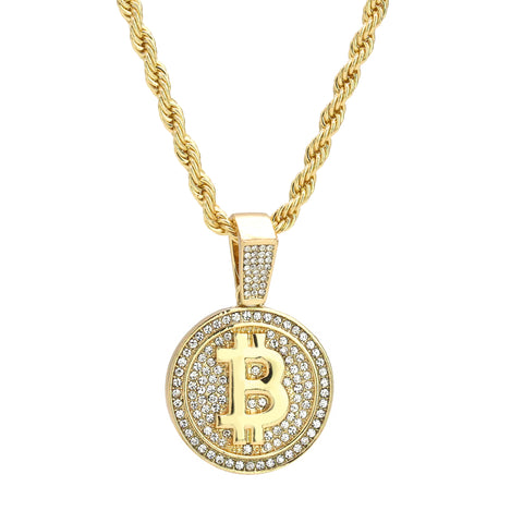 BitCoin Pendant 24" Rope Chain Men's Hip Hop 18k Jewelry