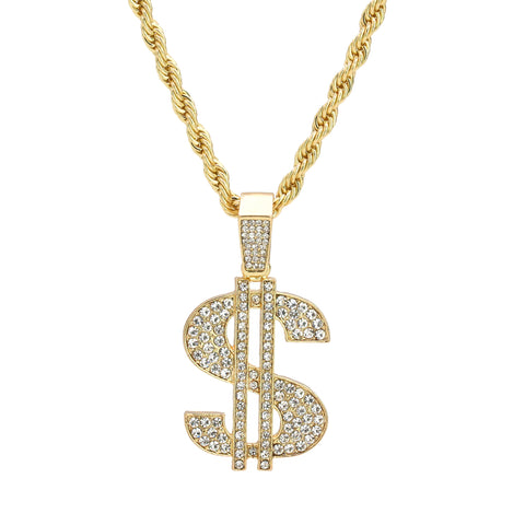 Mula Money Sign Pendant 24" Rope Chain Men's Hip Hop 18k Jewelry