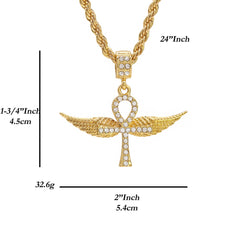 Wing Ankh Pendant 24" Rope Chain Hip Hop 18k Jewelry Necklace