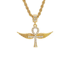 Wing Ankh Pendant 24" Rope Chain Hip Hop 18k Jewelry Necklace