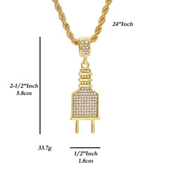 Power Plug Pendant 24" Rope Chain Hip Hop 18k Jewelry Necklace