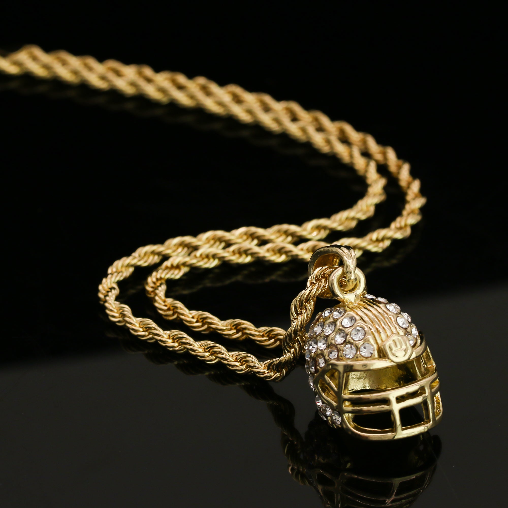 14k Gold Plated Hip-Hop Cz Football Helmet Pendant 20" Choker Rope Chain Necklace