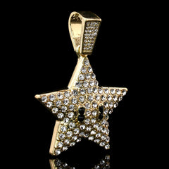 Star Fully Iced Pendant 14K Gold 24" Inch 4mm Rope Choker Chain