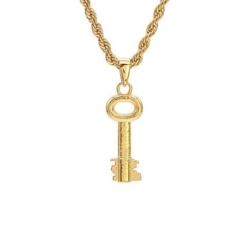 Skeleton Key Pendant 24" Rope Chain Hip Hop 18k Jewelry Necklace