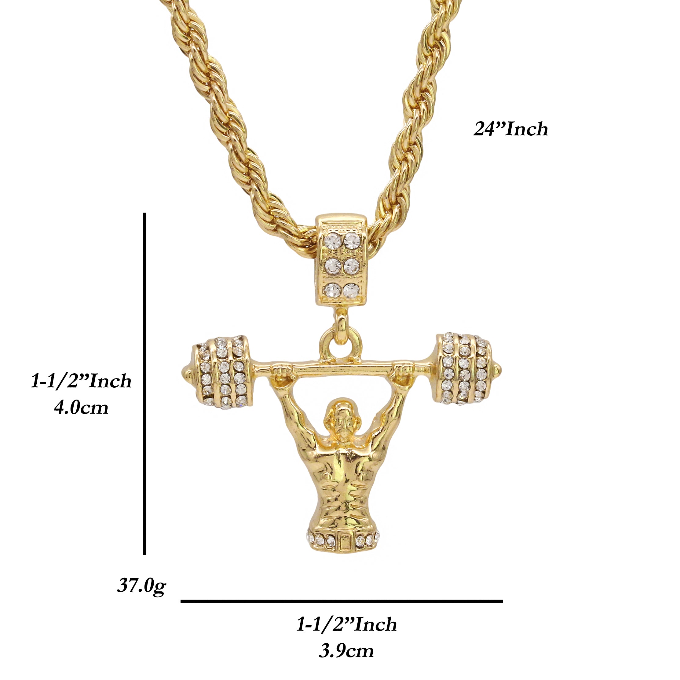 Powerlift Pendant 24" Rope Chain Hip Hop 18k Jewelry