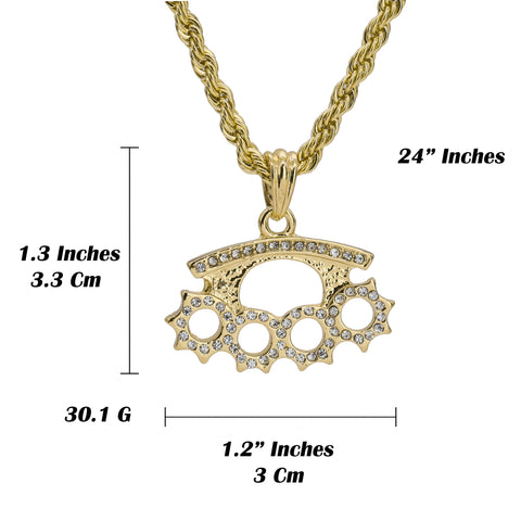 Iced knuckles Pendant 18K 24" Rope Chain Hip Hop Jewelry