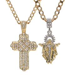 Jesus-Guadalupe & Hollow X Cross Pendant 20, 24" Cubic-Zirconia Gold Plated