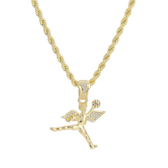 Jump Man Angel Pendant Rope Chain Men's Hip Hop 18k Cz Jewelry Necklace Choker